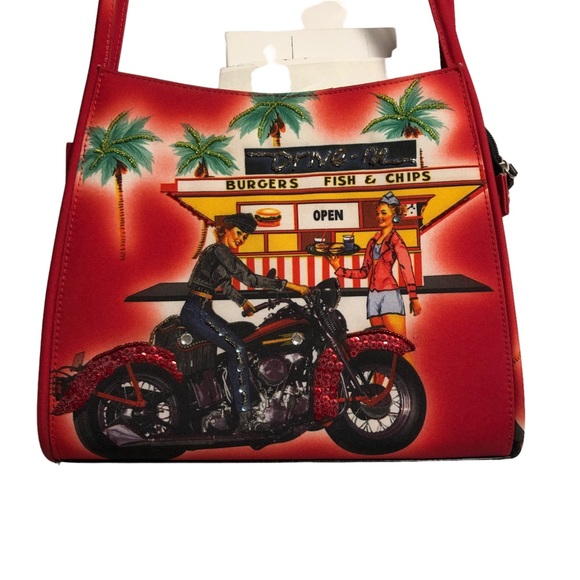 Vintage Kitschy 1950’s Diner & Motorcycle Shoulder Purse - Picture 2 of 5